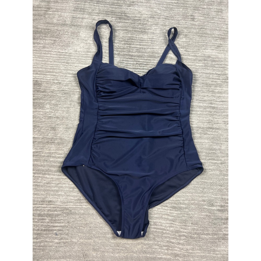 Beach Party Swimsuit Womens 14 Navy‎ Blue One Piece Ruched Sweetheart Adjustable